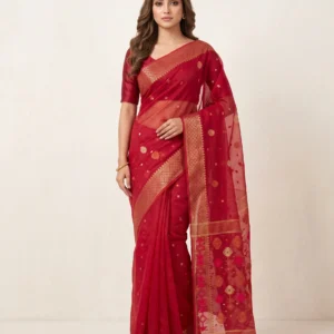 Classic Crimson Red Zari Jamdani Saree