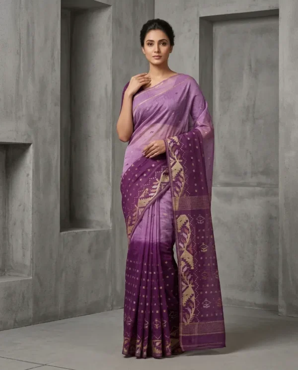Ombré Lavender and Plum Jamdani Saree