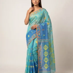 Oceanic Dual-Tone Blue Jamdani Saree