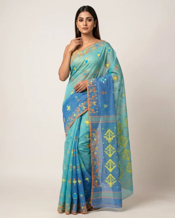 Oceanic Dual-Tone Blue Jamdani Saree