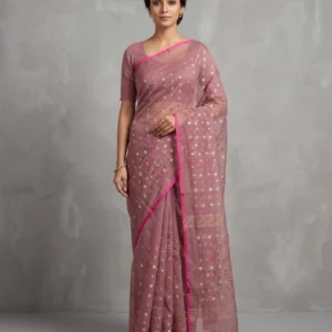 Dusty Mauve Floral Jamdani Saree