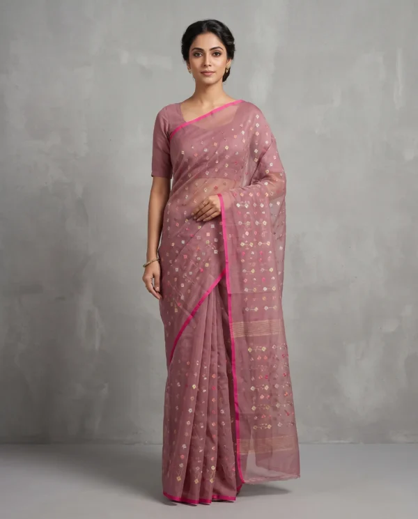 Dusty Mauve Floral Jamdani Saree
