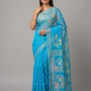 Azure Blue Geometric Jamdani Saree