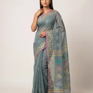 Slate Grey Meadow Jamdani Saree