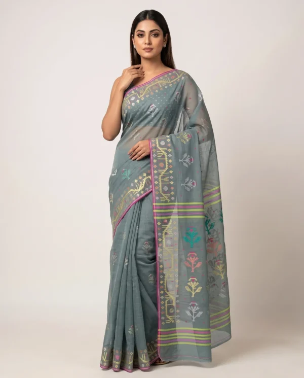 Slate Grey Meadow Jamdani Saree