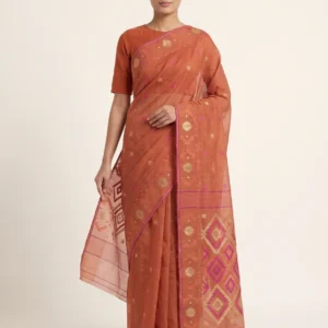 Terracotta Rust Geometric Jamdani Saree