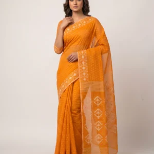 Marigold Orange Geometric Jamdani Saree