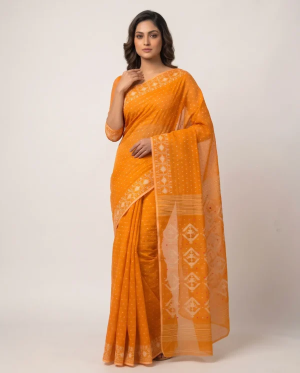 Marigold Orange Geometric Jamdani Saree