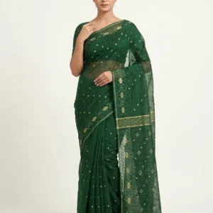 Emerald Green Zari-Woven Jamdani Saree