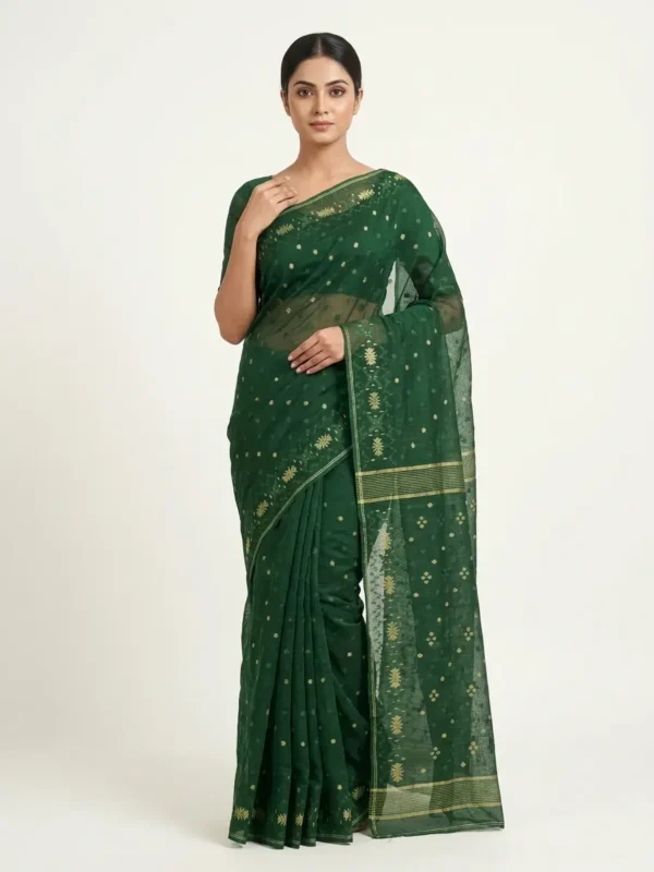 Emerald Green Zari-Woven Jamdani Saree