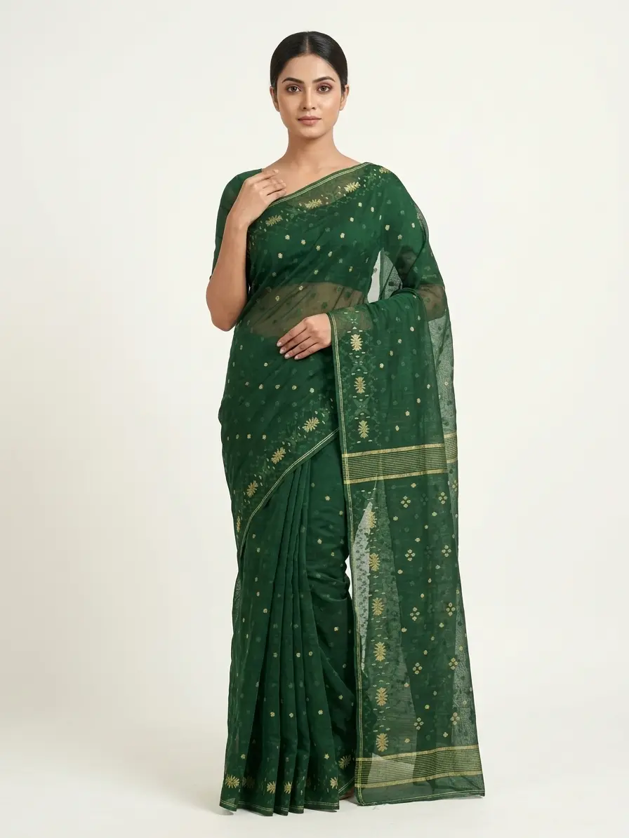Emerald Green Zari-Woven Jamdani Saree
